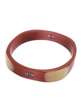 Chanel Bangle CC Logo Plastic Red Beige Bracelet